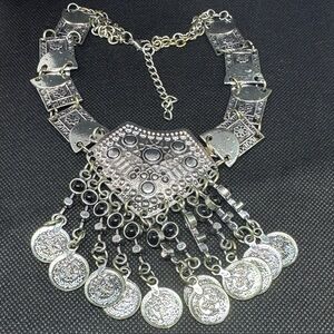 Silver Statement Necklace with Black Accents